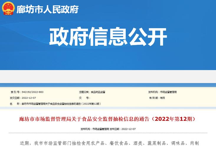 河北省廊坊市生鲜肉、蔬菜等重点食品监督抽检结果公布 粮食加工品等14批次全部合格