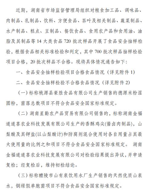 湖南省市场监督管理局关于720批次食品安全抽样检验情况的通告（2022年第39号）——粮食加工品专项